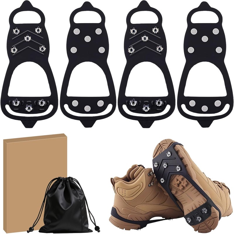 HQcontL 2 Pairs Ice Cleats for Shoes and Boots, Universal Non Slip Hiking Spikes, Micro Shoe Spikes for Snow and Ice, Durable Snow Crampons for Winter Hiking Climbing Ice Fishing, 8 Steel Studs Gripper Spike - Image 1